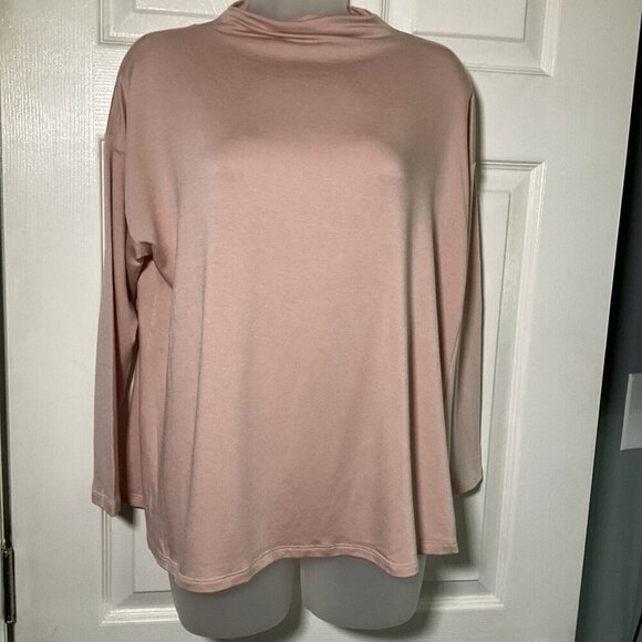 Eileen Fisher NWT Funnel Neck Box Top PS Blush Pink Loungewear Casual Oversized - Picture 3 of 12